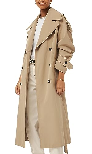 Farktop Womens Oversized Long Trench Coat Double Breasted Lapel Windproof Overcoat with Belt2