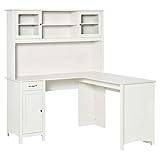 HOMCOM L-Shaped Desk with Hutch, Computer Desk with Drawers, Home Office Corner Desk Study...
