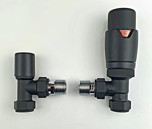 Greenedhouse Oslo Black TRV Angled Designer TRV Thermostatic Radiator & Towel Rail Valve Radiator Towel Heater Valve, Matt Black, 1/2'' - 15mm