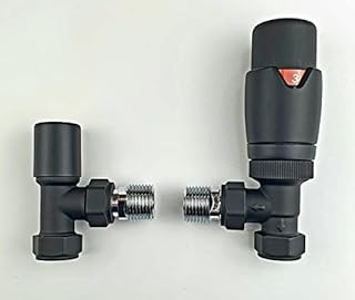 Greenedhouse Oslo Black TRV Angled Designer TRV Thermostatic Radiator & Towel Rail Valve Radiator Towel Heater Valve, Matt Black, 1/2'' - 15mm