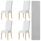 QUINTORIZZONTE Coprisedie con Schienale 4 Pezzi – Copri Sedie per Cucina e Soggiorno – Tessuto Lavabile – Linea Premium - Colore Beige