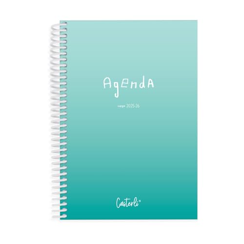 Casterli 84009 Turquesa. AGENDA ESCOLAR BASIC, Semana Vista, Vertical, Tamaño A5, Papel 70g, Cubierta Polipropileno Opaco, Colores surtidos, 148 x 210 mm (Turquesa)