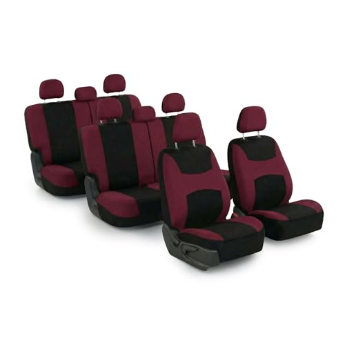 Image of FH Group Universal Automotive Seat Covers 8 Seater Set | Light & Breezy Flat Cloth Washable Car Seat Cover for SUV, Sedan, Truck | Airbag Compatible Interior Upgrade - Burgundy /Black