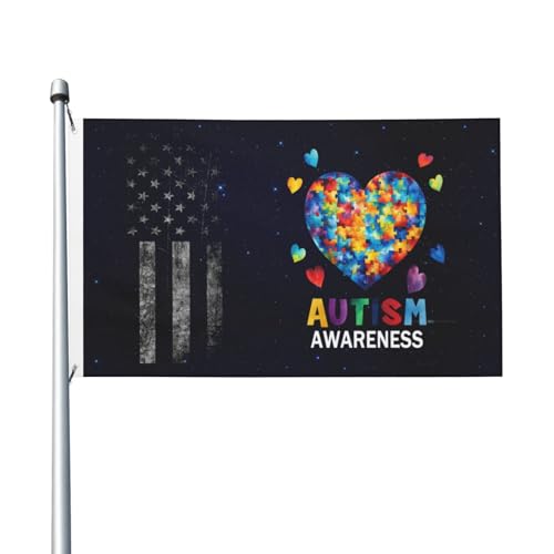 Autism Awareness American Flag 3X5 Ft Flag for Outdoor Indoor Home Decor Durable And Fade Resistant,Perfect For Any Balcony Or Courtyard,Garden Decorative Banner
