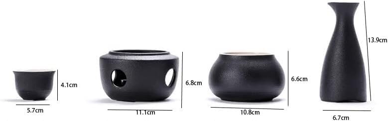 Sake Set, Japanese Traditional Ceramic Sake Serving Sets 7 Pieces,1 Stove 1 Warming Bowl 1 Sake Bottle 4 Cup for Family Restaurant Sushi Place (A)