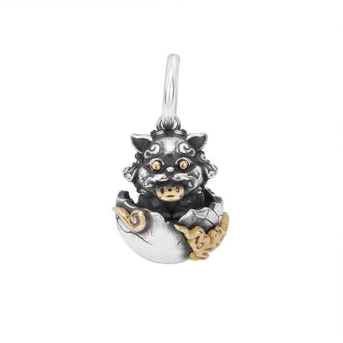 Pendentif argent S925 œuf de bête courageuse au style thaïlandais ciselé main - 6