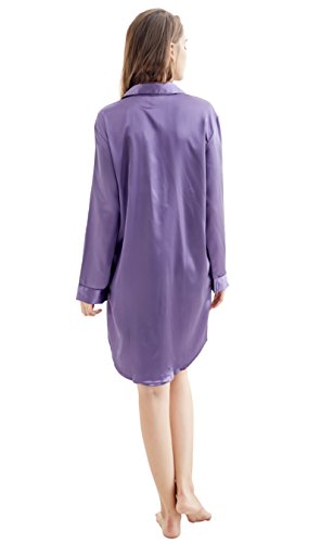 Women’s Sleep Shirt, Satin Pajama Top Long Sleeve Nightshirt from Tony 