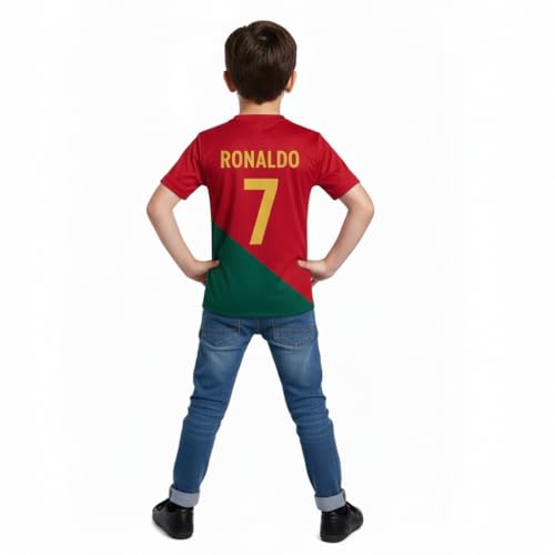 Image of Sports Soccer Football Portugal Jersey Ronaldo 7 Home Away Kit Jersey T-Shirt with Black Shorts(Kid's,Boy's & Men) M2