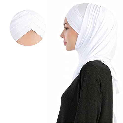 Women 2PCS Set Jersey Hijab Lightweight Soft Solid Color Instant Hijab Shawls and Wraps Muslim Stretch Head Scarf4