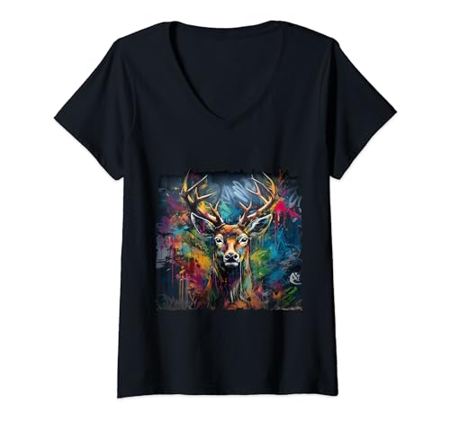 Tee-shirt tête de cerf costume traditionnel & costume traditionnel Motif cerf T-Shirt avec Col en V