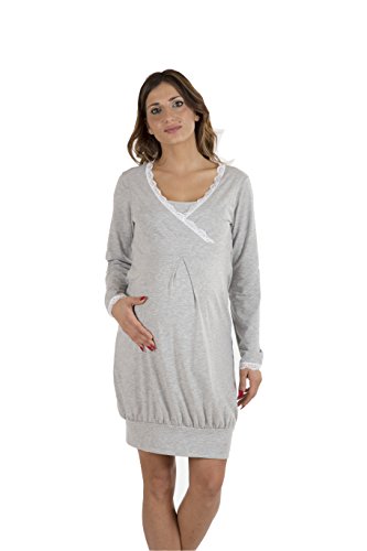 La camicia da notte premaman è progettata per la gravidanza e l'allattamento. La composizione è fatta con puro cotone anallergico ideale per pelli sensibili e facilmente irritabili.