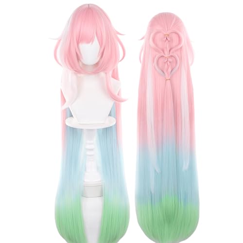 Image of Anime Pink Green Blue Gradient Long Wig Beauty Female Halloween | Pre-shaped Heart Hairstyle Halloween,Christmas,Comic con,Game Show Heat Resistant Fiber Breathable Rose Mesh Inner Free Cap