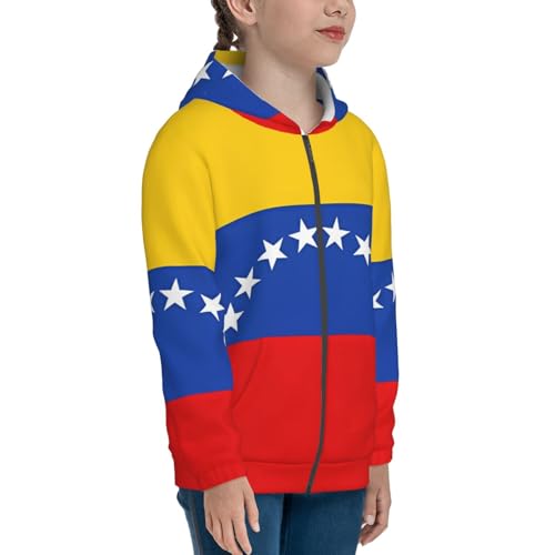 Flag of Venezuela Print Girls Athletic Zip Up Hoodies,Sweatshirts with Pockets Long Sleeve Hooded Jackets, for 7-18 Y3