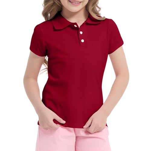 Girls Cotton Pique Polo Shirt Kids Short Sleeve School Uniform Golf Shirt