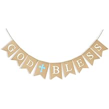 CHRORINE God Bless Banner Baptism Decorations for Boys, First Communion Confirmation Decorations, First Communion Baptism Party Supplies - BLUE