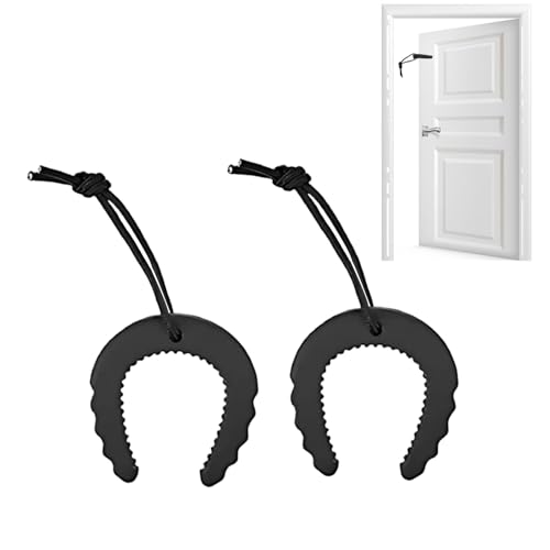 2 Pezzi Fermaporta in Gomma Nera Anti-Schiusura, Blocca Porta con Cordino in Nylon - Cunei Porta Compatti per Vigili del Fuoco, Polizia & Sicurezza Bambini, Blocca Porta per Bambini Sicurezza