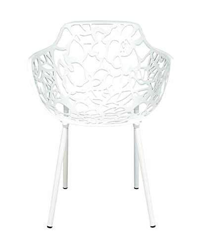 Leisuremod Devon Modern Aluminum Indoor-Outdoor Stackable Side Dining Arm Chair Set Of 4 (White) #TOP3