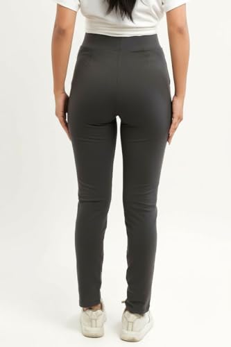 Image of EcoLove Women's Black Ribbed Knit Pants, High-Waisted, Tapered Fit