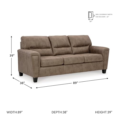 Image of Signature Design by Ashley Navi Queen Sleeper Sofa, Modern Pull Out Couch with Bi-Fold Memory Foam Mattress, Easy-Clean Faux Leather Upholstery for Living Room or Guest Spaces, 89 inch W, Fossil