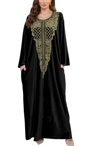YouKD Embroidered Kaftan Dress Boho Beach Bikini Cover Up Robe Plus Size Loungewear for Women
