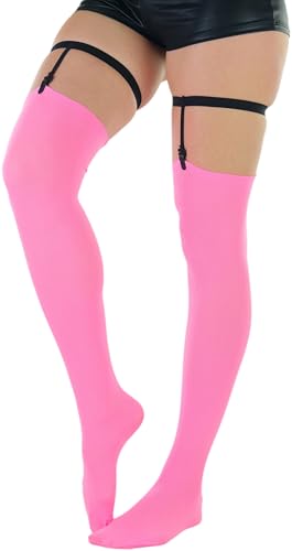Image of ToBeInStyle Women's Opaque Closed Toe Thigh Highs With Attached Garters