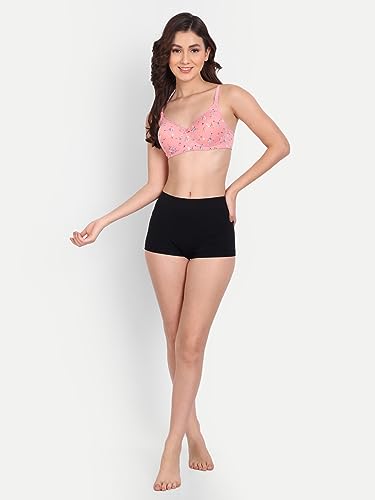 Image of Women Flower Printed Padded Bra - Made of Pure Cotton Full Coverage Non Wired Soft Cup for T-Shirt Saree Dress for Everyday