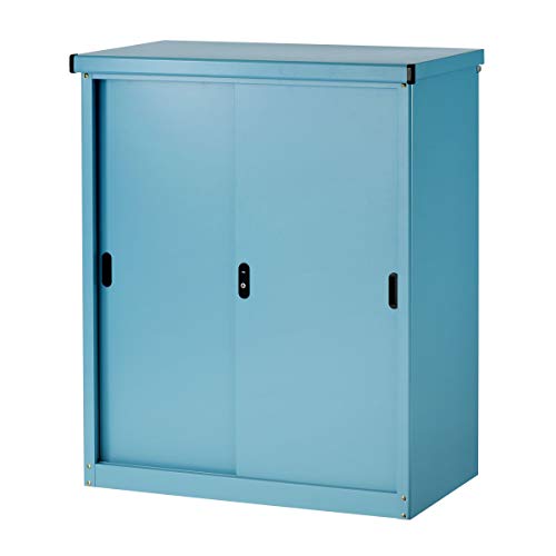 ぼん家具 物置 屋外 中型 幅92.7×奥き50.4×高さ110cm 屋外倉庫 収納庫 鍵付き スチール 家庭用 大容量 防サビ 耐荷重各20kg スチールブルー