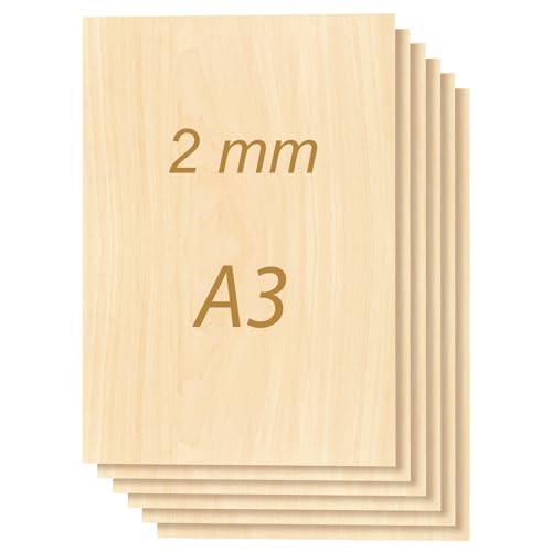 ToCome 2mm Sperrholz A3 Linde Sperrholzplatte Laserfähig 420 x 297 x 2mm Linden Holzplatte Plywood 2mm Holz für Laser (30 Stück)