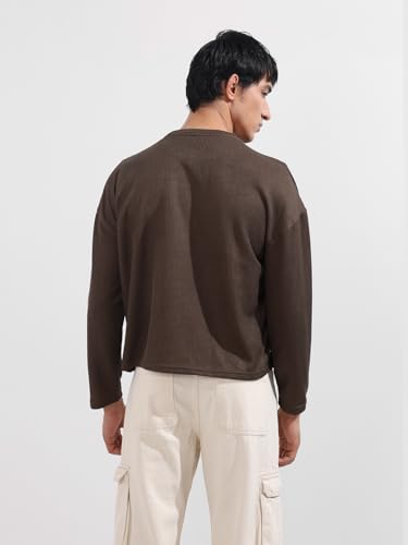 Image of The Indian Garage Co Men Boxy Textured Full Sleeves Crew Neck T-Shirt