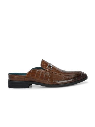 Image of San Frissco Men's Formal Loafers Leatherette Textured Trending Shoes with Buckle,Semi Casual Cushioned Footbed Formal Mules for Party, Slip-On Loafers, Lightweight and Comfortable Shoes
