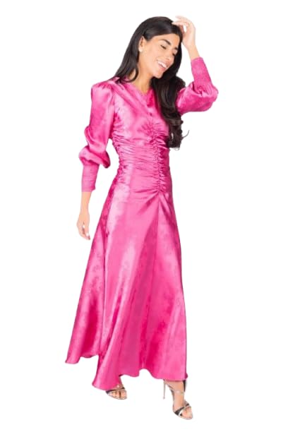 Audrey Dress – Modest Elegant Long Sleeve A-Line Maxi Dress for Women (Pink)