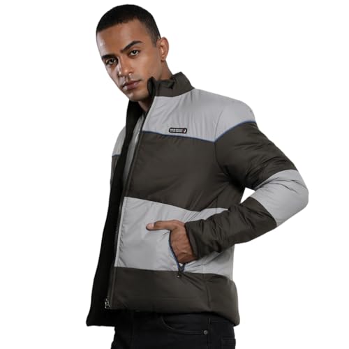 The Indian Garage Co Men Grey Slim Fit Colorblocked Puffer Jacket