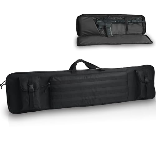 KOKKOYA Soft Gun Case for Rifles and Shotguns Long Scoped Rifle Range Bag Backpack 47' 36' with Tactical Pockets Durable Oxford Fabric Adjustable Sling Dual (black, 34 inch x 12 inch)