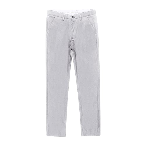 Men Classic Business Comfort Pant Straight Leg Flat Front Tapered Suit Pant Ultra Lightweight Solid Color Trousers (Light Grey,32)