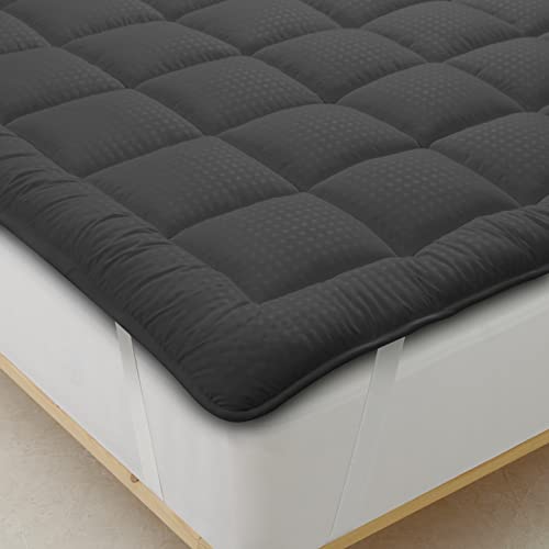 Autsel 3D Surmatelas 140 x 200cm Épais Couvre de Matelas en Microfibre Hypoallergénique Anti Acarien Protège de Matelas Extra Doux et Respirant (Gris Foncé)