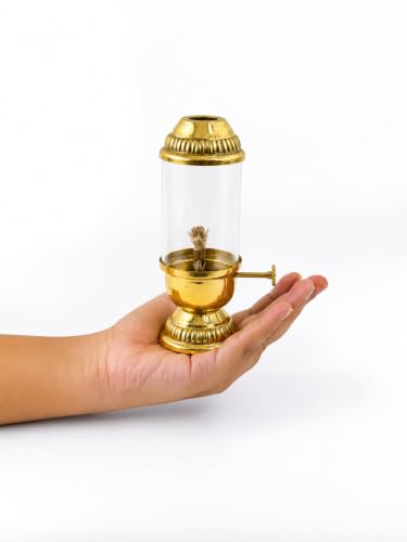 Image of K.N Creation Brass Akhand Diya with Adjustable Bati,with Screw Lever for Puja,Akhand Jyot Diya with Wick Lifting Screw Lever,Brass Diyas for Pooja,Akhanda Jyothi Deepam (Small- 60 ML)