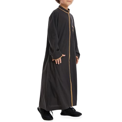 Boys Muslim Outfits Embroidered 𝐑obe Long Sleeve Ramadan Dubai Arabic Islamic Thobe Teen Kids Boys Islamic Kaftan Thobe3