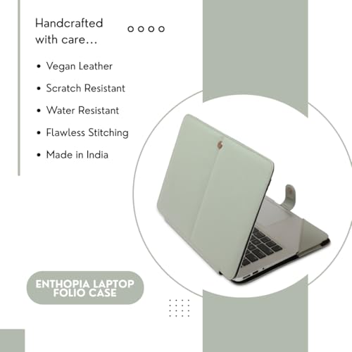 Image of ENTHOPIA 13 to 14 Inches Folio Laptop Case Cover Vegan Leather Compatible for MacBook, Lenovo, Hp, Dell &Other Notebooks - Mint