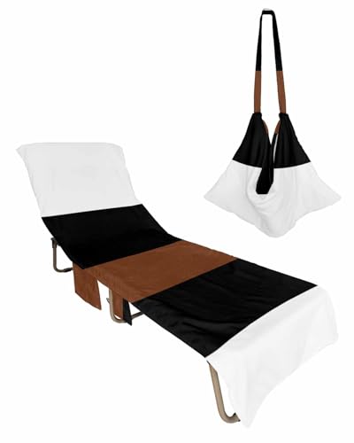 Black Brown Whte Beach Lounge Chair Towel Cover, Soft Chaise Lounge Towel with Side Pockets Patio Pool Chairs Cover for Beach/Pool Sunbathing 29x85 Boho Geometric Tribal Stripes Modern
