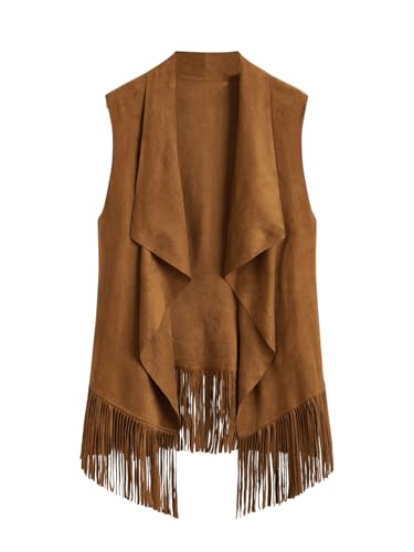 OYOANGLE Women's Fringe Suede Western Cowgirl Vests