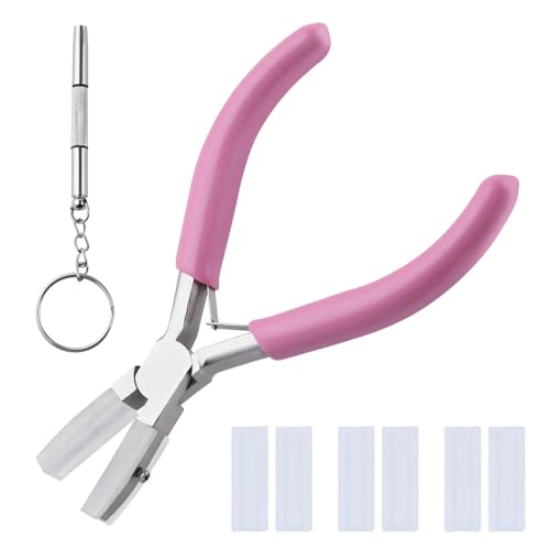 LEONTOOL 5-Inch Double Nylon Flat Jaw Pliers with 3 Replacement Tips and Screwdriver, Ideal for Jewelry Making and Wire Work