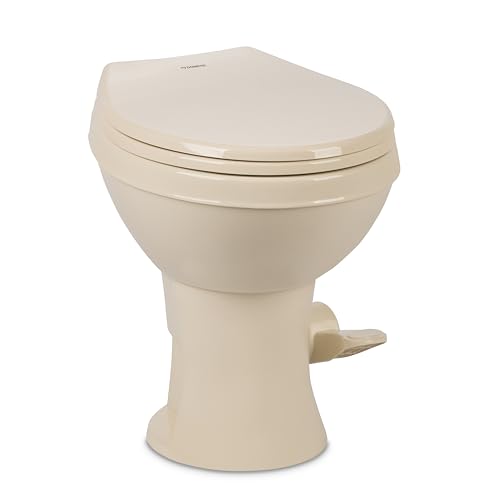 Image of Dometic Model 400 Essential RV Toilet - Round Lightweight Plastic Bowl, Universal Fit & 2-Bolt Mount, 18 inch Chair Height Residential Style, Gravity Flush Toilet with Soft-Close Seat, Bone (9610008276)