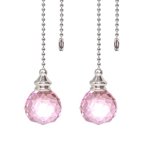Image of Pink 2pcs Crystal Ceiling Fan Pull Chain Crystal Prism Ball 30mm Dazzling Pull Chain Extension with Connector for Ceiling Light Fan