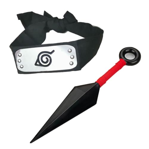Image of WANNA PARTY Party Cosplay Props Ninja Tie Back Headband & Kunai Weapon Prop Metal Engraved Icon Headband and Kunai Prop for Anime Theme Party Dressing-up Accessories Props