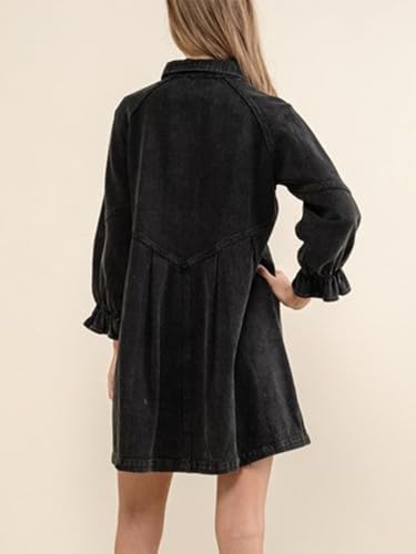 ALSOGO Women Denim Shirt Dress 3/4 Long Sleeves Casual Button Down Babydoll Flowy Jean Dresses3