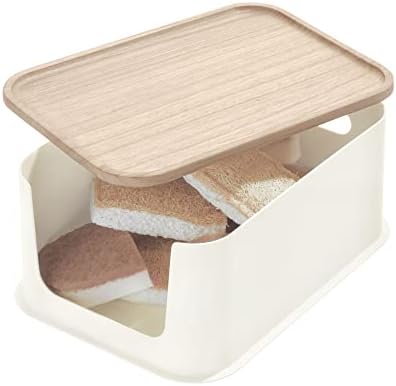 iDesign Box, Medium Drawers Unit with BPA-Free Recycled Open Front, Plastic Storage Bin with Paulownia Wood Lid, White, Polypropylene, Coconut, 13.6 x 21.6 x 30.6 cm