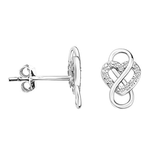 SOFIA MILANI - Boucles d'Oreilles pour Femmes en Argent 925 - avec Pierre de Zircon - Clou d'Oreille avec Motif en Forme de Coeur et Infini - 20909