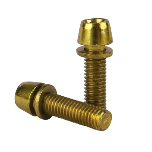 Image of Steel M5x18mm Bolts with Washer, Allen Hex Tapered Screw for Bicycle Stem, Pack of 6 (Gold)