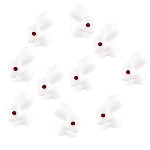 Preisvergleich Produktbild Hellery 10 Stücke Mini Haustier Häschen Kaninchen Modell Miniatur Hase Puppenhaus Zubehör Mini Garten Deko - 2 Farben Wählbar - Weiß