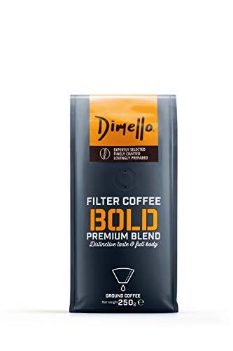 Dimello Bold – Strong Flavoured Filter Ground Coffee (250g) – Dark Roasted with Distinctive Taste & Full Body – Rich Aroma, Nutty & Chocolaty Notes – Ideal for Filter Machines & Cafetières